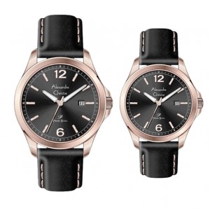 Alexandre Christie AC 1029 Rosegold Black Couple Leather